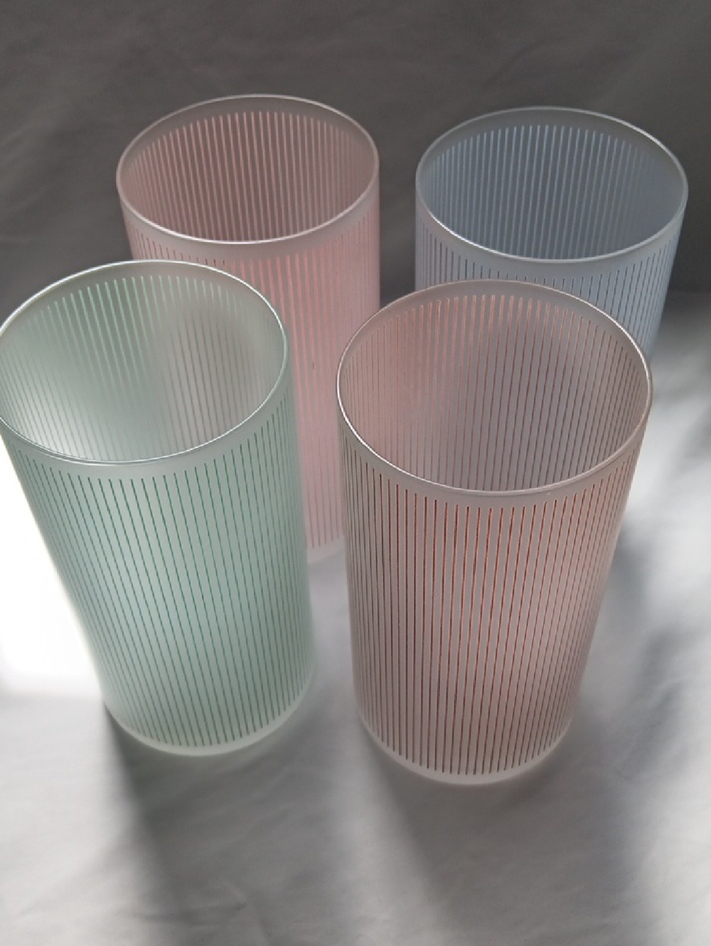 Set of 4 Frosted Pin Striped Tumbler Glasses